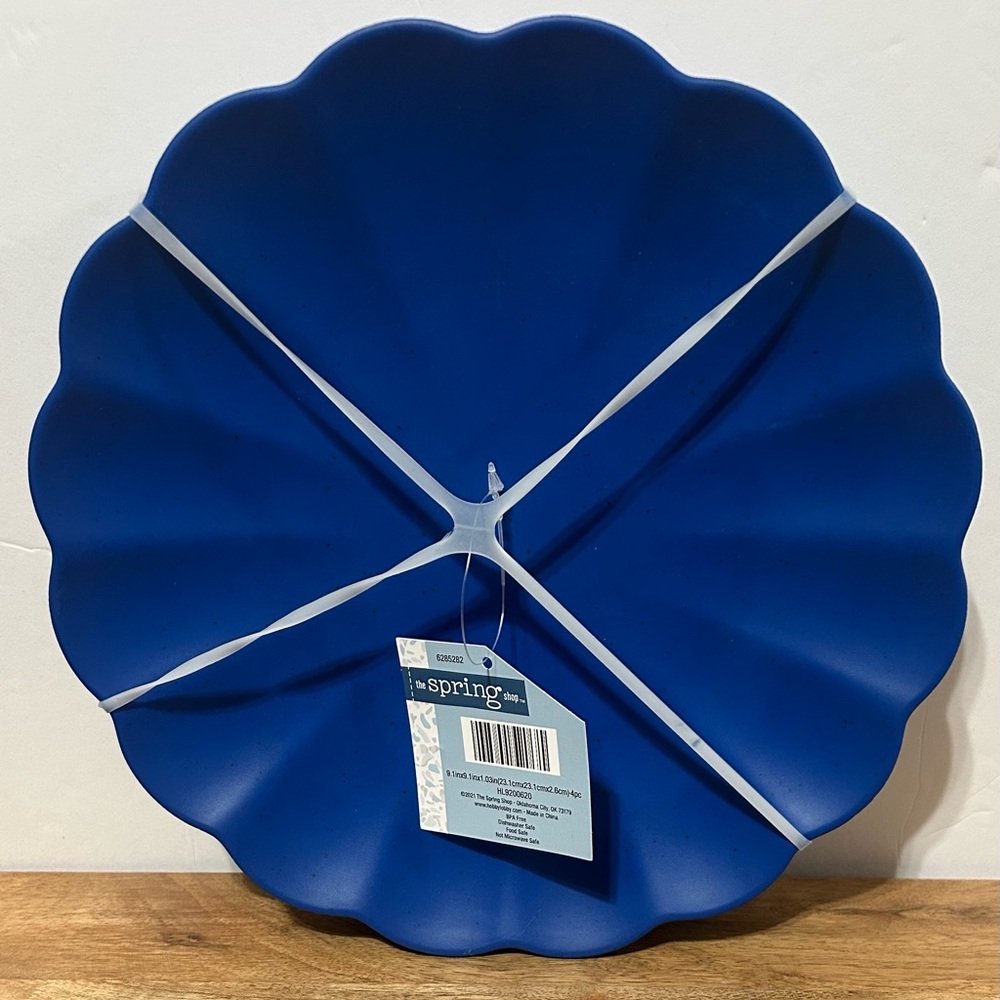 Hobby Lobby Set of 4 Melamine Dessert Plates Speckled Blue Scalloped 9” NEW